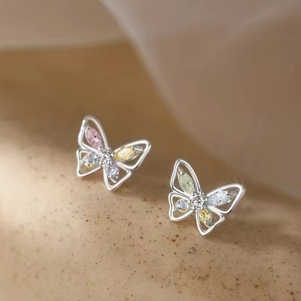 Rhinestone Butterfly Earrings silver - Picture 6 of 6